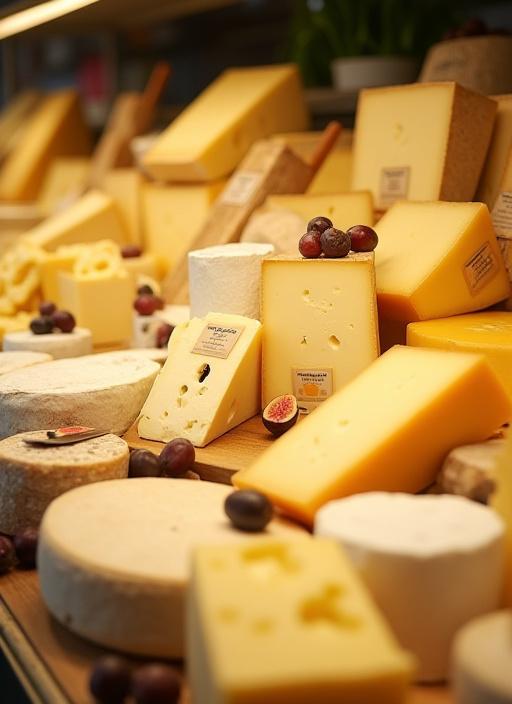 Dettaglio del banco frigo con una vasta selezione di formaggi italiani.