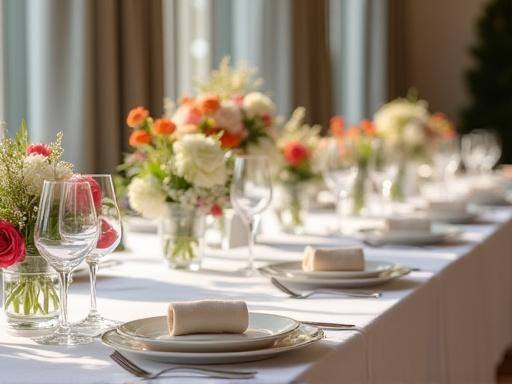 Tavola elegantemente allestita per un servizio di catering.